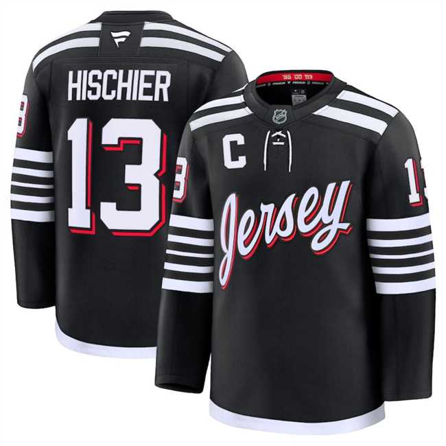 Mens New Jersey Devils #13 Nico Hischier Black 2024-25 Alternate Stitched Hockey Jersey Dzhi->new jersey devils->NHL Jersey